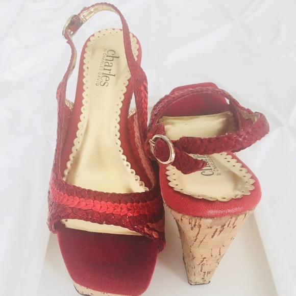 Charles David Red Cork Slingback Wedge - Picture 3 of 4